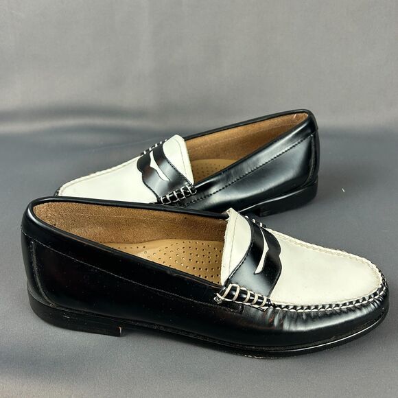 Bass Weejuns Leather Classic Black White Slip On Penny Loafers Size 8 - Picture 8 of 14